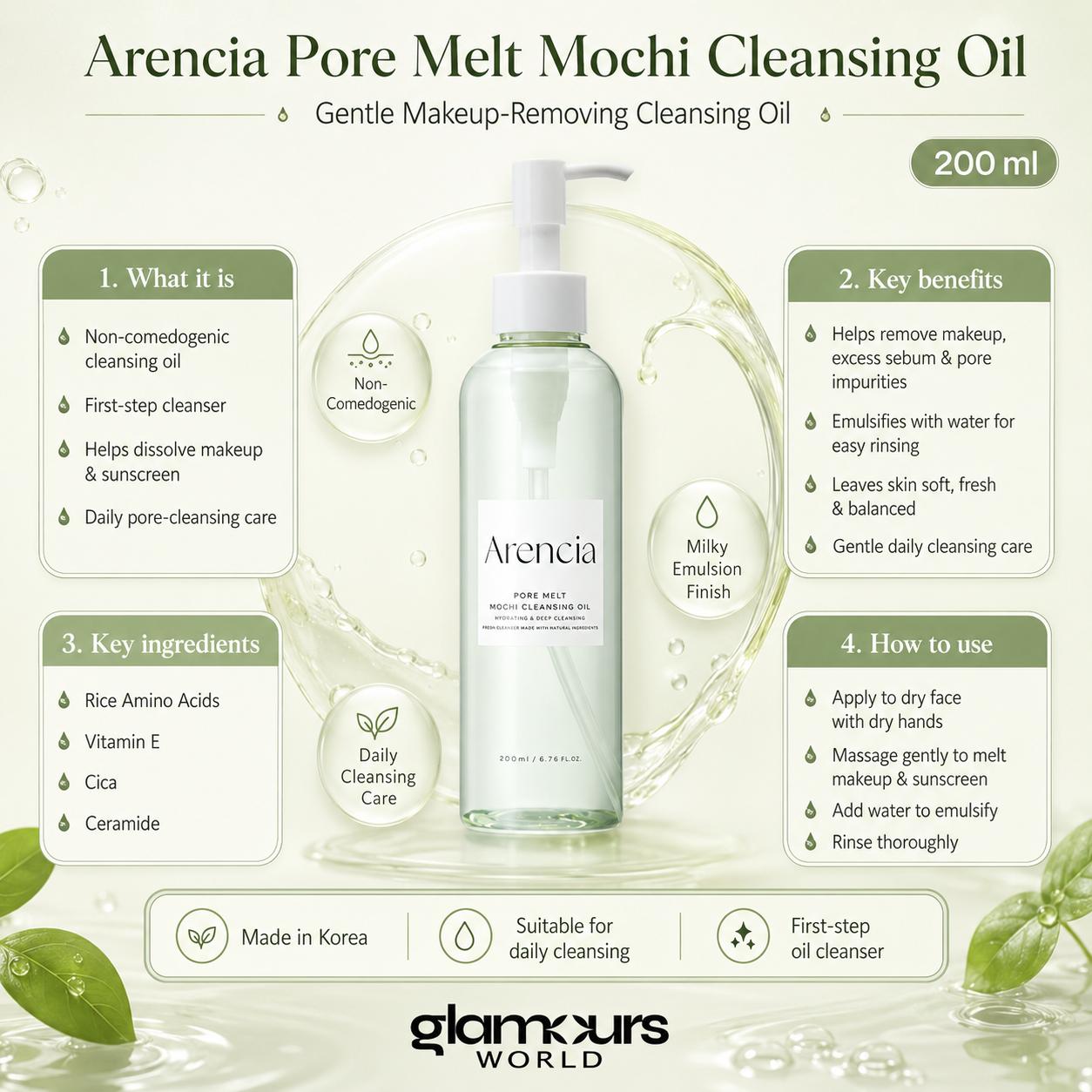 Arencia Pore Melt Mochi Cleansing Oil 200ml